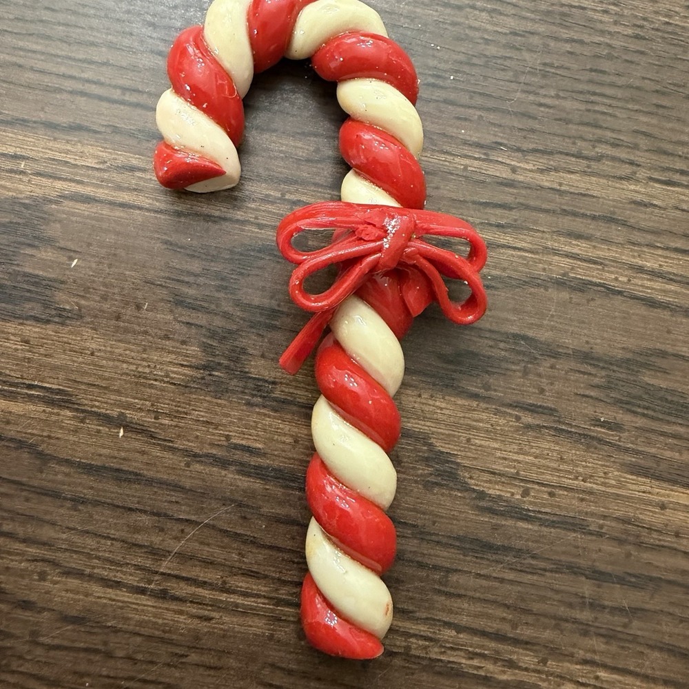 Vintage Twisted Candy Cane Christmas Ornament Red Bow Retro